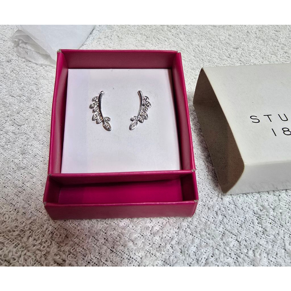 Women's STUDIO 1886 One Size Silver Clear Leaf Crawler Earrings